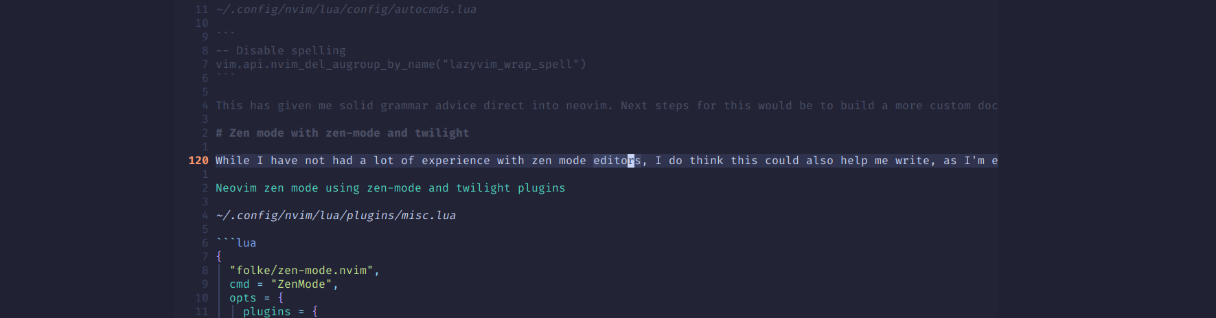 Neovim zen mode using zen-mode and twilight plugins